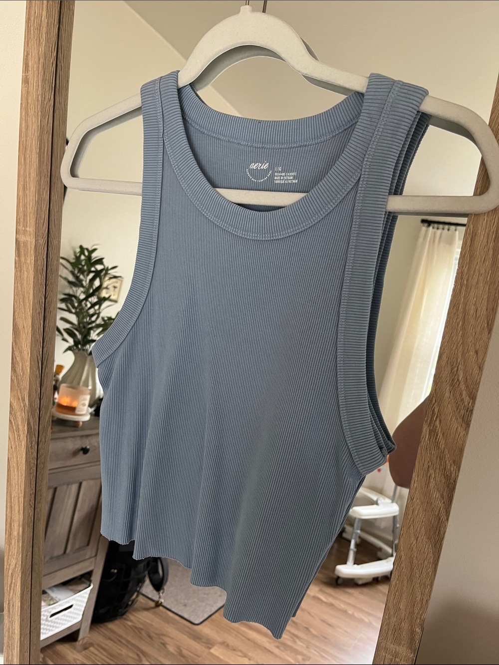 aerie Ribbed Tank Top in Dusty Blue Gray